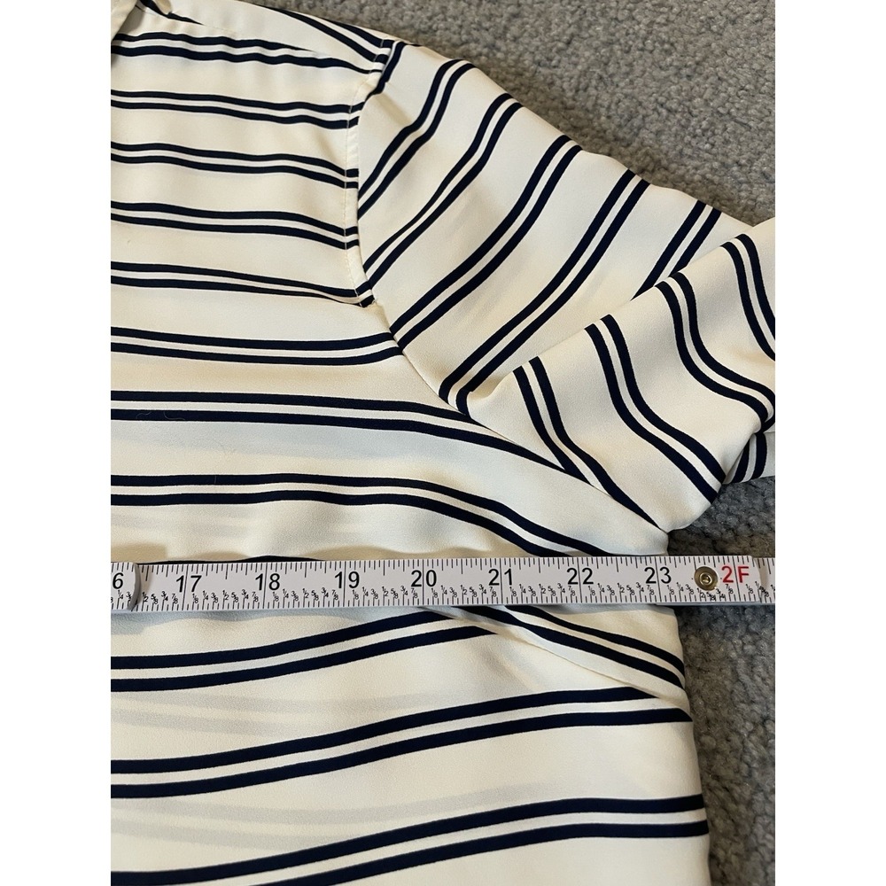 90s Talbots Striped Tunic Button Blouse XL White Black Long Sleeve Career Party - Picture 8 of 12